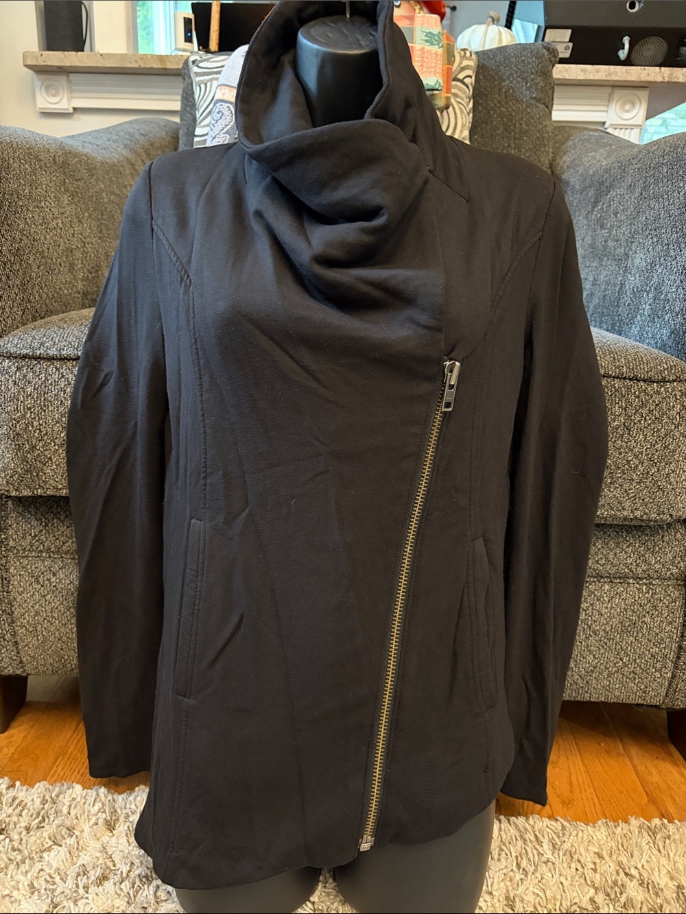 Helmut Lang Black Asymmetric Zip Cowl Neck Sweater size Small